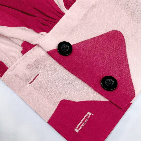 Hot Pink Casual Women's Geometric Print Lantern Sleeve Single-Breasted Shirt - Picture 4 of 7